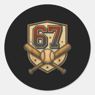 67 Baseball Meme Vintage Srts Crest Funny Retro 67 Classic Round Sticker