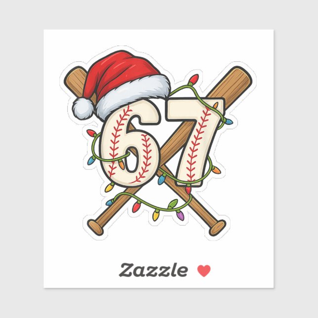 67 Baseball Xmas Lights Santa Hat Funny Holiday (Sheet)