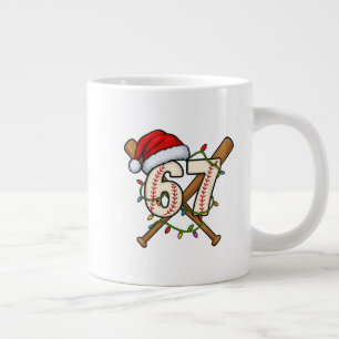 67 Baseball Xmas Lights Santa Hat Funny Holiday Large Coffee Mug