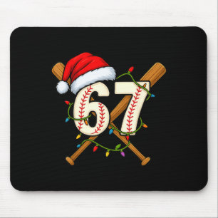 67 Baseball Xmas Lights Santa Hat Funny Holiday  Mouse Pad