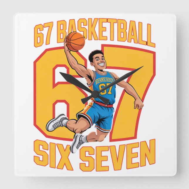 67 Basketball Six Seven Square Wall Clock (Front)