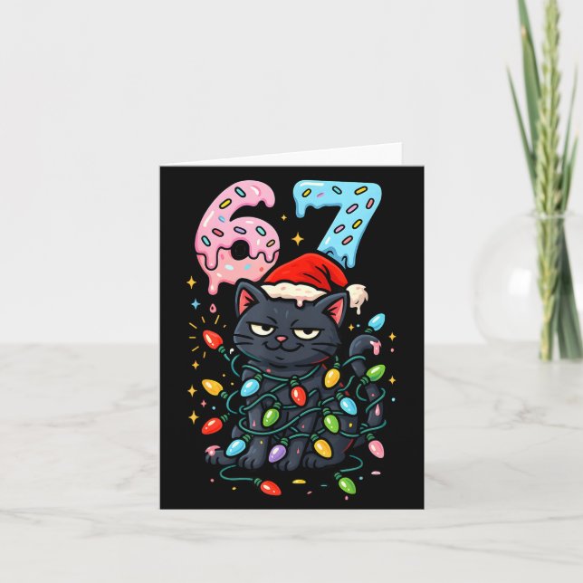 67 Black Cat Christmas Ice Cream Drip Santa Hat Si Card (Front)