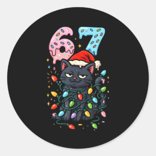 67 Black Cat Christmas Ice Cream Drip Santa Hat Si Classic Round Sticker