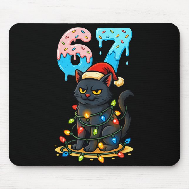 67 Black Cat Santa Hat Christmas Lights Drip For G Mouse Pad (Front)