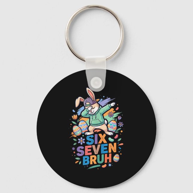 67 Bruh Bunny Six Seven Meme Funny Easter Day Dabb Key Ring (Front)