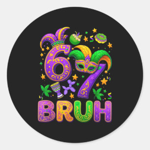 67 Bruh Mardi Gras Jester Mask New Orleans  Classic Round Sticker