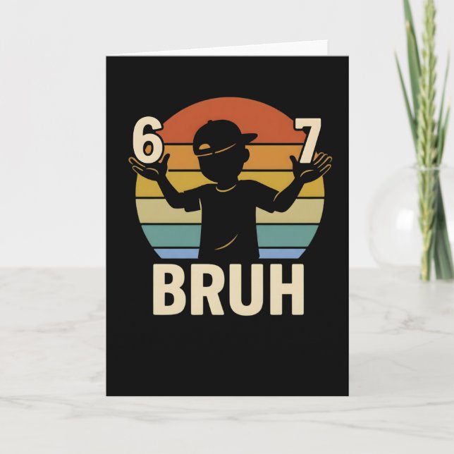 67 Bruh Retro Boy 6 7 Meme Kids Kindergarten Card (Front)