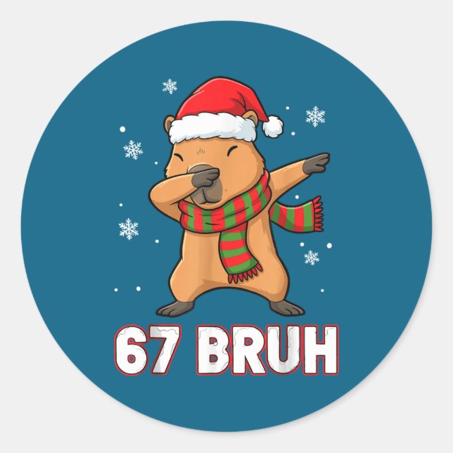 67 Bruh Six Seven Meme Capybara Christmas Kids Boy Classic Round Sticker (Front)