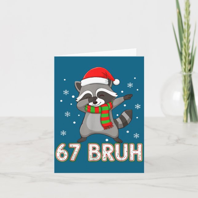67 Bruh Six Seven Meme Raccoon Christmas Kids Boys Card (Front)