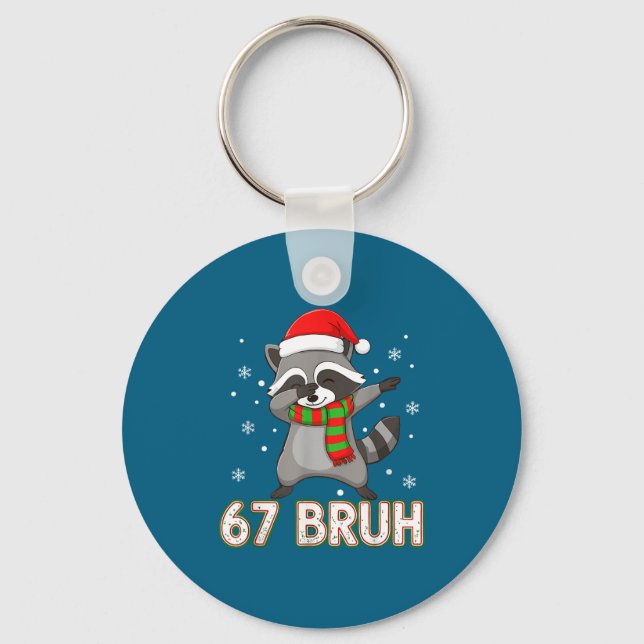 67 Bruh Six Seven Meme Raccoon Christmas Kids Boys Key Ring (Front)