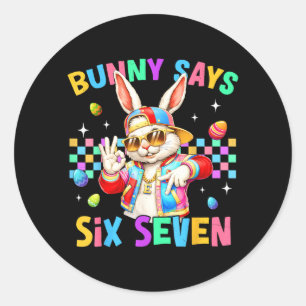 67 Bunny Says Six Seven for Kids Boys Girls Women Classic Round Sticker