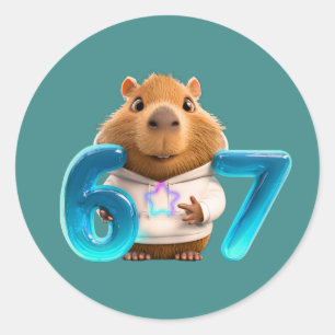 67 Capy – Cute Capybara Round Sticker Teal Edition
