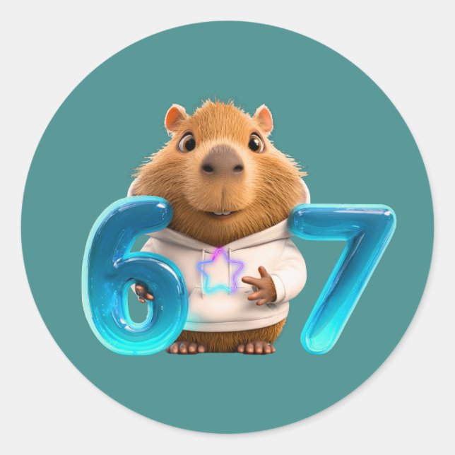 67 Capy – Cute Capybara Round Sticker Teal Edition (Front)