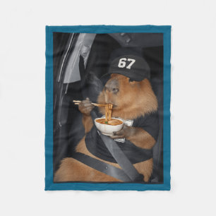 67 Capybara Eating Ramen Gen Scripture Design Fleece Blanket
