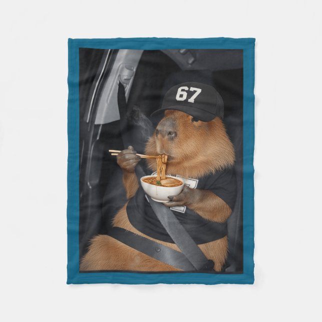 67 Capybara Eating Ramen Gen Scripture Design Fleece Blanket (Front)