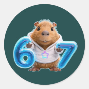 67 Capybara Round Sticker – Blue Glow Deep Teal