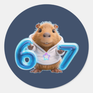 67 Capybara Round Sticker – Blue Glow Navy