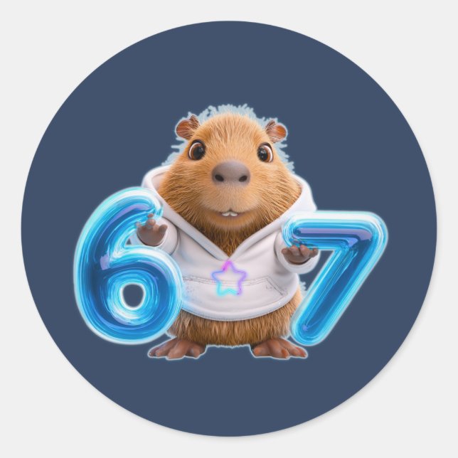 67 Capybara Round Sticker – Blue Glow | Navy (Front)