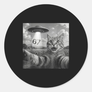 67 Cat Selfie With Alien Ufos Funny Cat Six Seven Classic Round Sticker