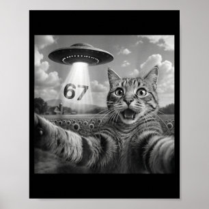67 Cat Selfie With Alien Ufos Funny Cat Six Seven  Poster