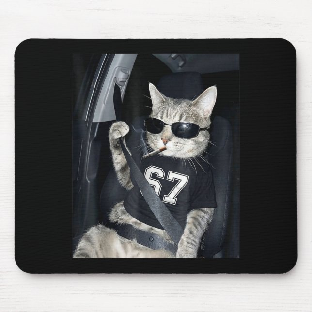 67 Cat Wearing Sungles Gen Alpha Smoking Cat  Mouse Pad (Front)