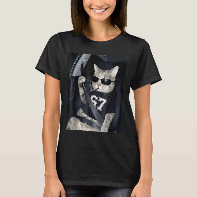 67 Cat Wearing Sungles Gen Alpha Smoking Cat  T-Shirt (Front)