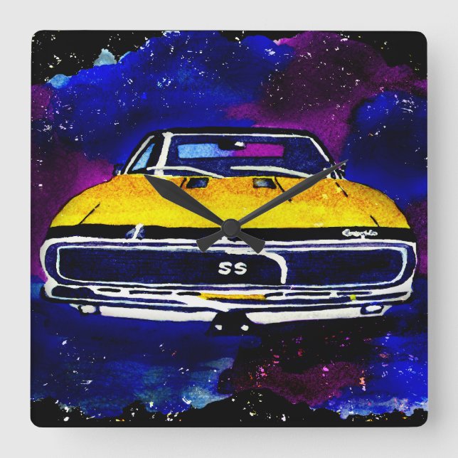 "67 Chevy Camaro SS" Watercolor Art Clock Square (Front)