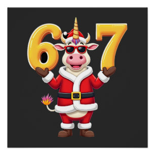67 Christmaas Unicorn 6 7 Meme for Girls Kids Funn Poster