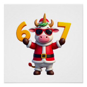 67 Christmaas Unicorn 6 7 Meme for Girls Kids Funn Poster