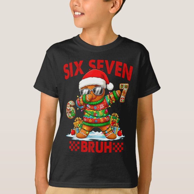 67 Christmas 6 7 Meme Gingerbread Man Xmas Pajamas T-Shirt (Front)