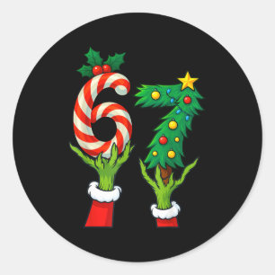67 Christmas 6 7 Meme Hands Holiday Gen Alpha For  Classic Round Sticker