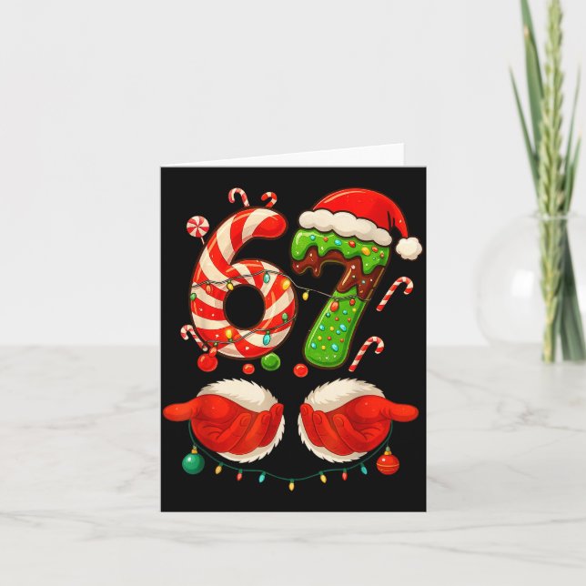 67 Christmas 6 7 Six Seven Meme 67 Candy Cane Xmas Card (Front)