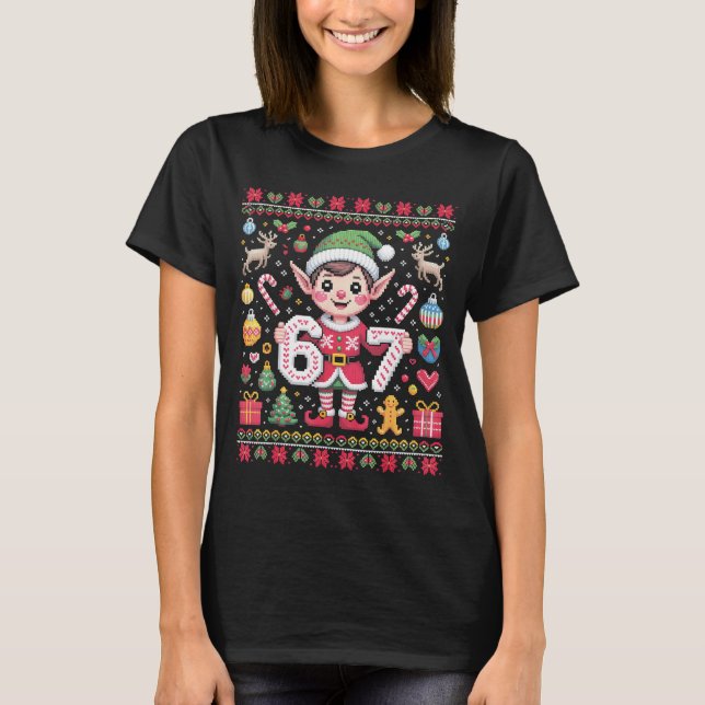 67 Christmas Elf Ugly Sweater Cute 6 7 Meme Xmas B (Front)