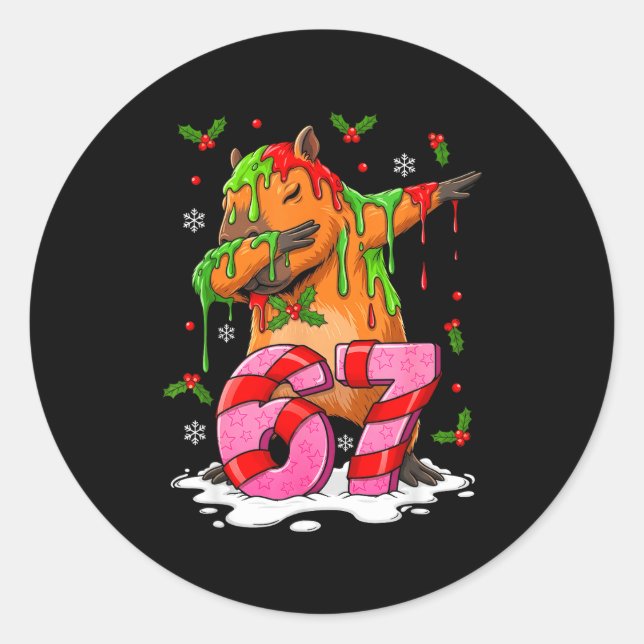 67 Christmas Funny 67 Brainrot Youth Kids Capybara Classic Round Sticker (Front)
