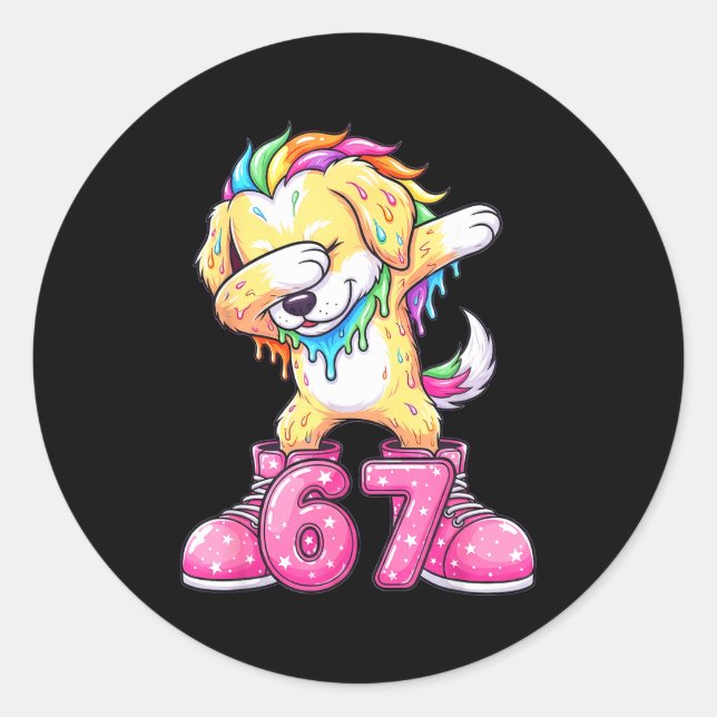 67 Christmas Funny 67 Brainrot Youth Kids Dog 67  Classic Round Sticker (Front)