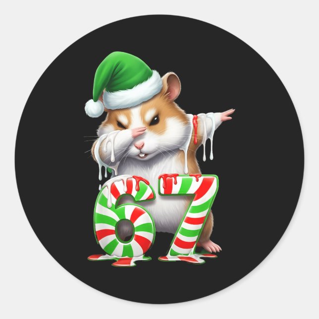 67 Christmas Funny 67 Brainrot Youth Kids Hamster  Classic Round Sticker (Front)