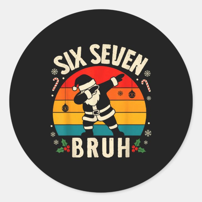 67 Christmas Funny 67 Meme Youth Kids Dabbing Sant Classic Round Sticker (Front)