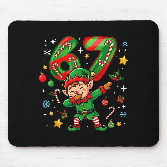 67 Christmas Funny 67 Meme Youth Kids Elf 67  Mouse Pad (Front)