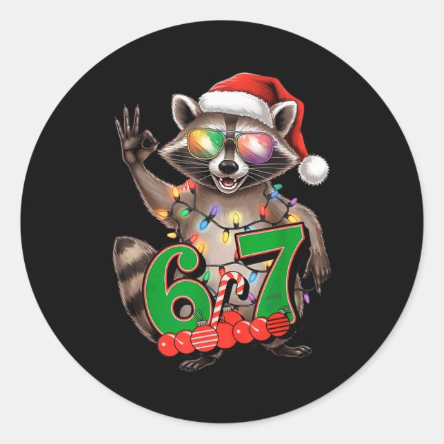 67 Christmas Funny Raccoon Festive 6-7 Meme Boys G Classic Round Sticker (Front)
