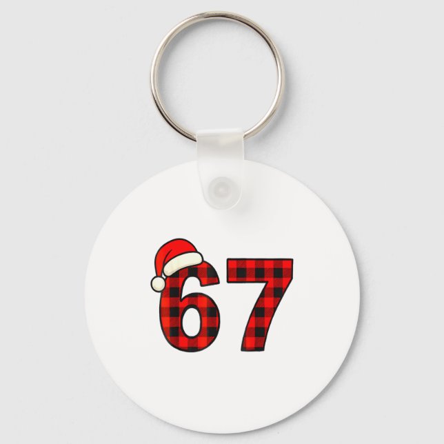 67 Christmas Funny Six Seven Meme Brainrot Plaid S Key Ring (Front)