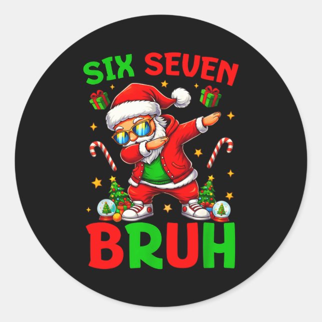 67 Christmas Funny Six Seven Meme Brainrot Santa K Classic Round Sticker (Front)