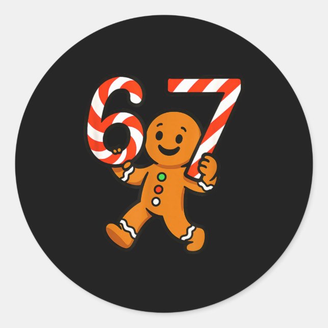 67 Christmas Gingerbreadman Candy Cane 6 7 Meme Xm Classic Round Sticker (Front)