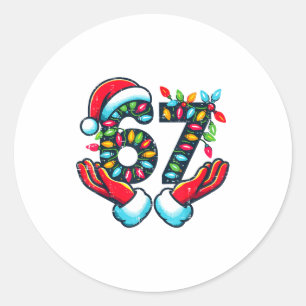67 Christmas Lights Funny Christmas 6 7 Meme Xmas  Classic Round Sticker