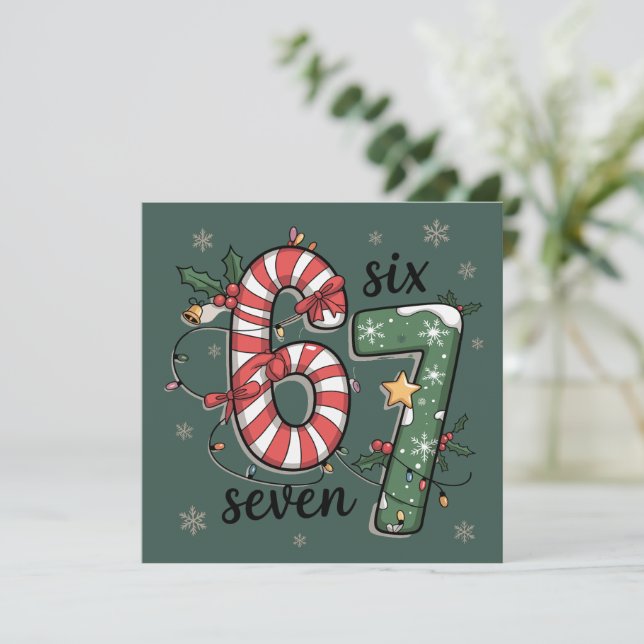 67 Christmas Lights Six Seven Holiday Funny Meme Card (Standing Front)