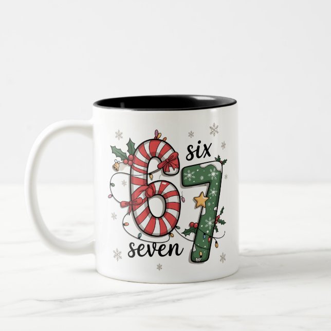 67 Christmas Lights Six Seven Holiday Funny Meme Two-Tone Coffee Mug (Left)