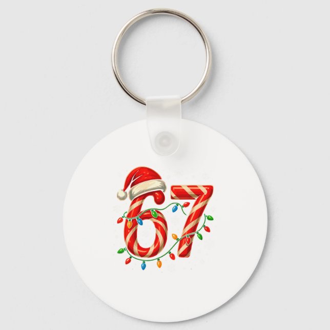 67 Christmas Meme Funny Six Seven Xmas Lights Cand Key Ring (Front)
