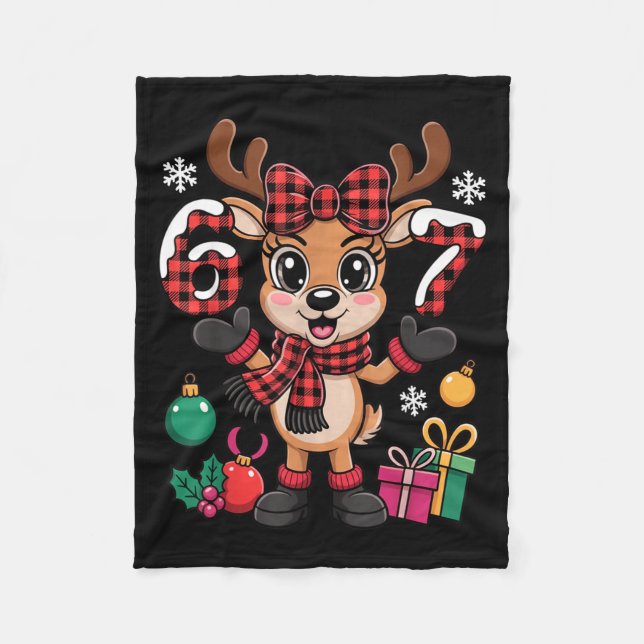67 Christmas Outfit Women Meme Reindeer Six Seven  Fleece Blanket (Front)
