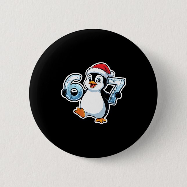 67 Christmas Penguin Santa Hat Birthday Holiday  6 Cm Round Badge (Front)