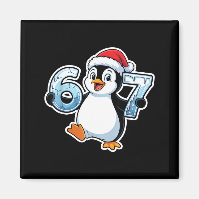 67 Christmas Penguin Santa Hat Birthday Holiday  Magnet (Front)
