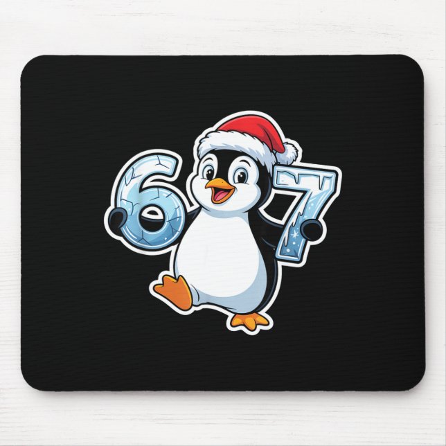 67 Christmas Penguin Santa Hat Birthday Holiday  Mouse Pad (Front)